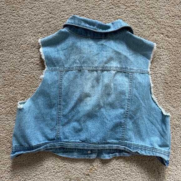 Jeans Vest y2K New Look Ladies Faded Blue Denim Size 1X‎ Stretch Y2K Biker - Picture 2 of 13